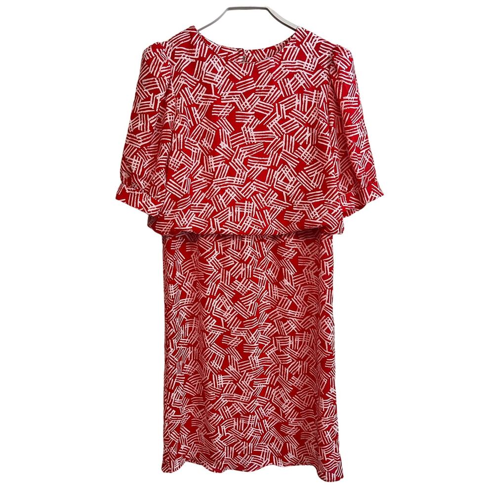 Vintage J.B. Too Short Sleeve Modest Dress Size: 14 Large Red & White Print